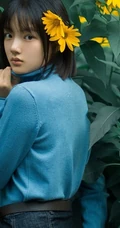 任敏短发造型拍摄唯美森系写真，徜徉菊芋间清新清新