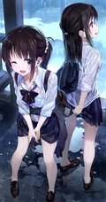 淋雨湿身的动漫学生妹子动漫手机壁纸