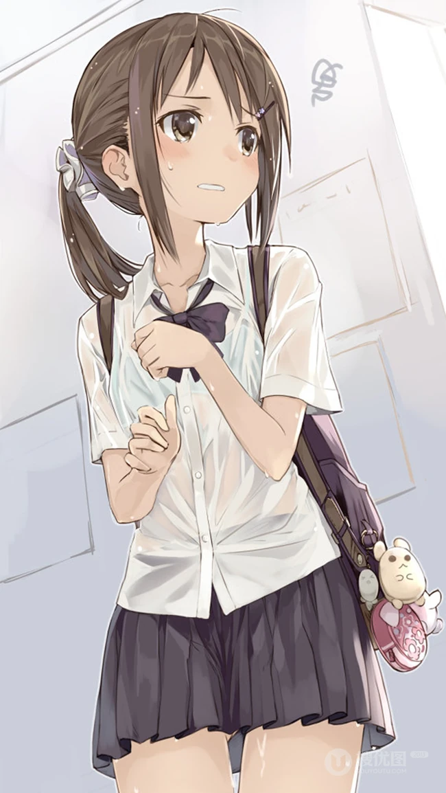 淋雨湿身的动漫学生妹子动漫手机壁纸