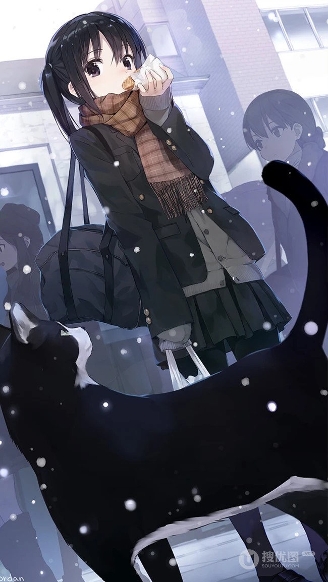 淋雨湿身的动漫学生妹子动漫手机壁纸