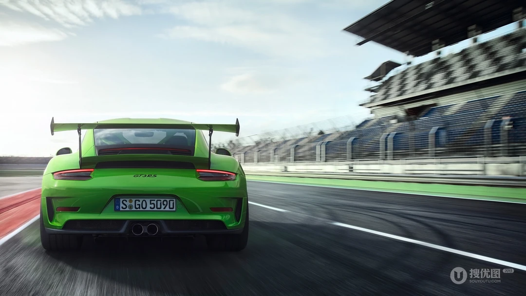 赛道上绿色车身涂装的19款保时捷911高清壁纸型号GT3 RS