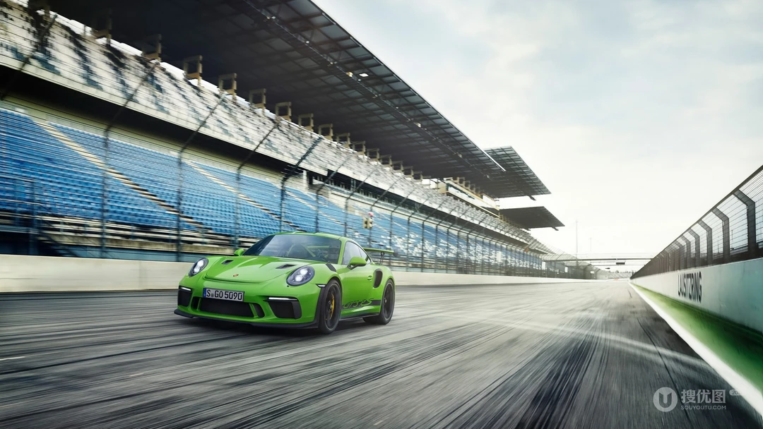 赛道上绿色车身涂装的19款保时捷911高清壁纸型号GT3 RS