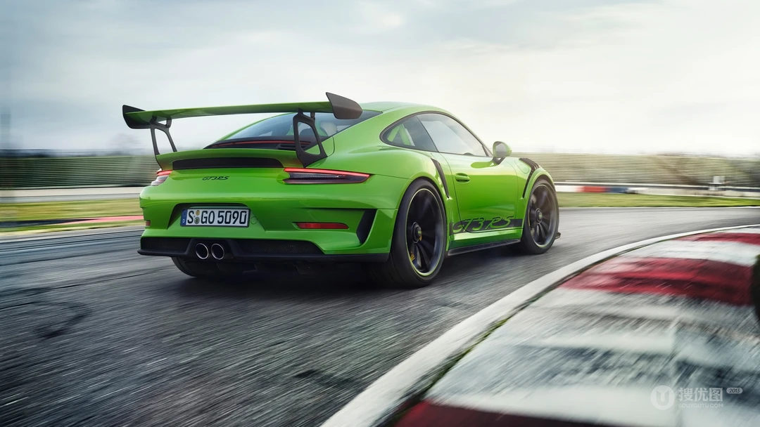 赛道上绿色车身涂装的19款保时捷911高清壁纸型号GT3 RS