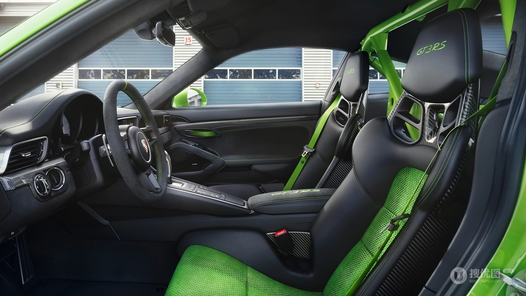 赛道上绿色车身涂装的19款保时捷911高清壁纸型号GT3 RS