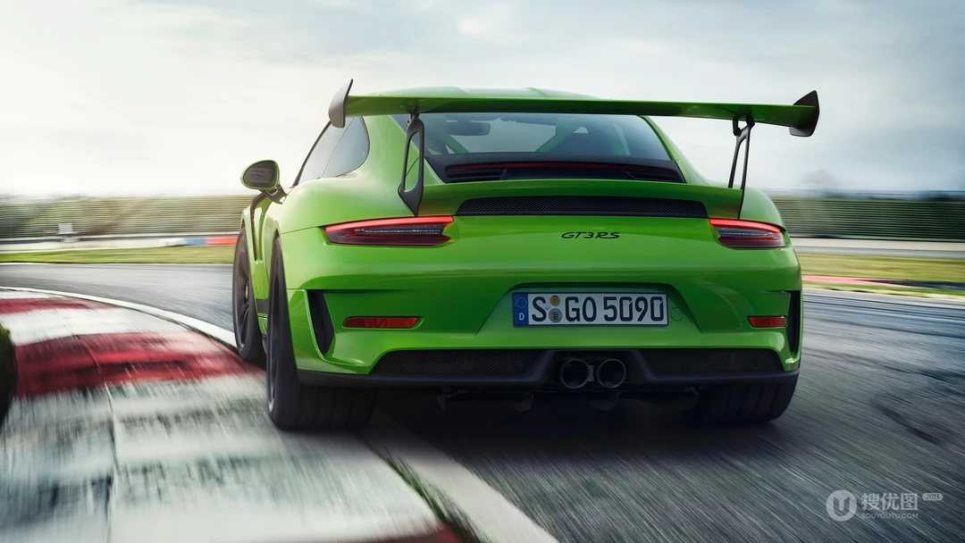 赛道上绿色车身涂装的19款保时捷911高清壁纸型号GT3 RS