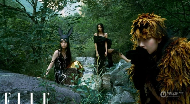 周也，邓恩熙，伊然个性非主流魔幻丛林主题《elle》杂志写真