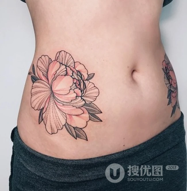 气质的腰部纹身，女生腰部花卉系列好看纹身图案欣赏 第1张