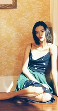 女生模特刘雯肩带连衣裙唯美胶片色室内写真图片
