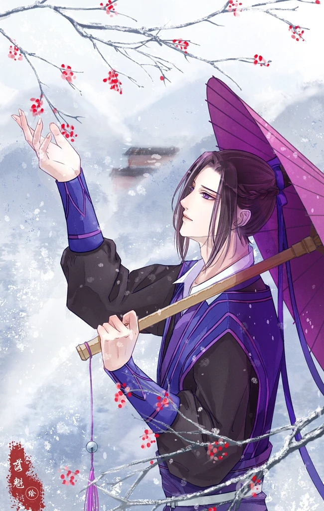 手执油纸伞的魔道祖师人物，一人一伞一花唯美古风 第4张