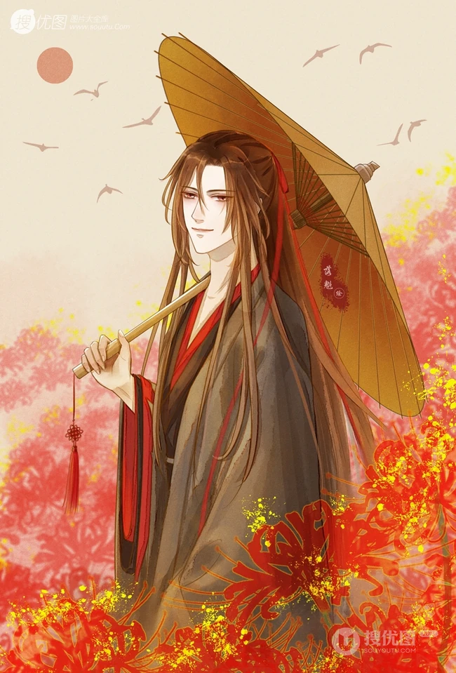 手执油纸伞的魔道祖师人物，一人一伞一花唯美古风 第3张
