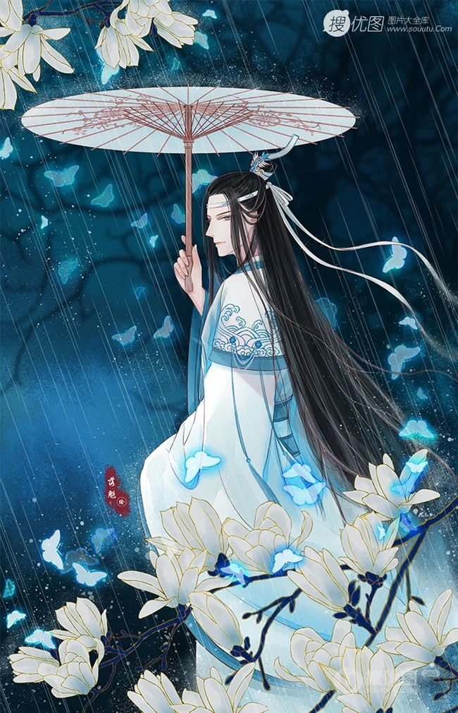 手执油纸伞的魔道祖师人物，一人一伞一花唯美古风 第2张