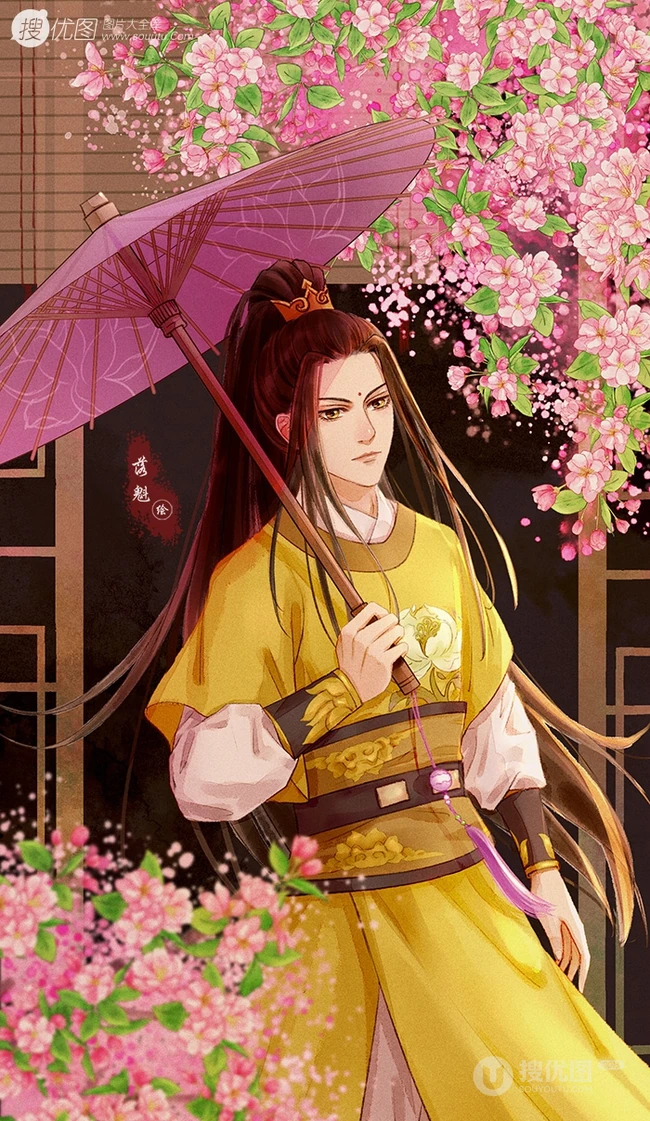 手执油纸伞的魔道祖师人物，一人一伞一花唯美古风 第6张