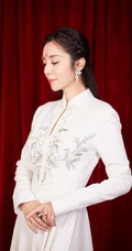王晓晨优雅动人古典粉色连衣裙 搭配古装发型唯美写真图片
