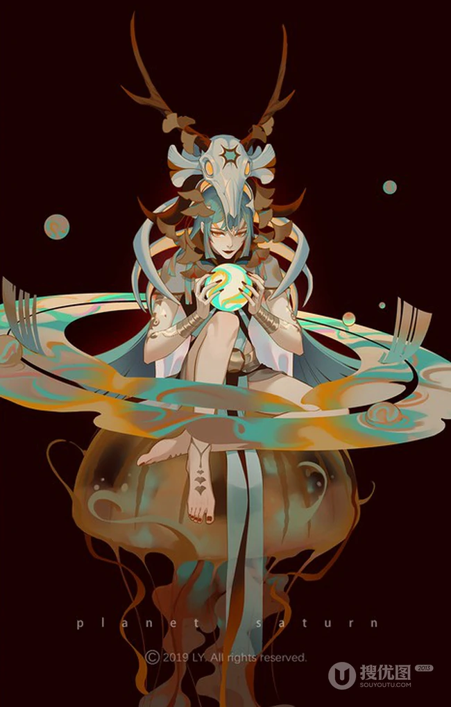 唯美的八大行星手绘插画图片 第1张