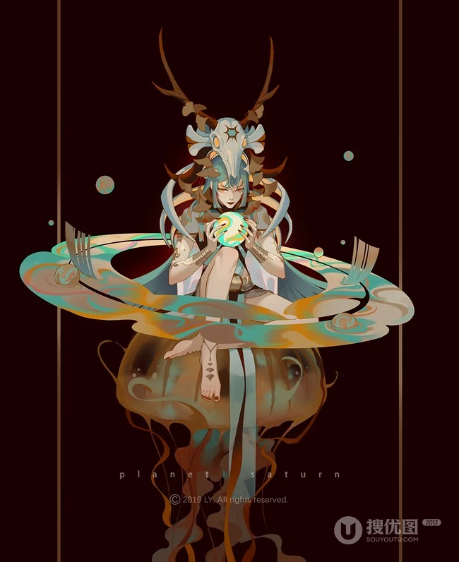 唯美的八大行星手绘插画图片 第7张