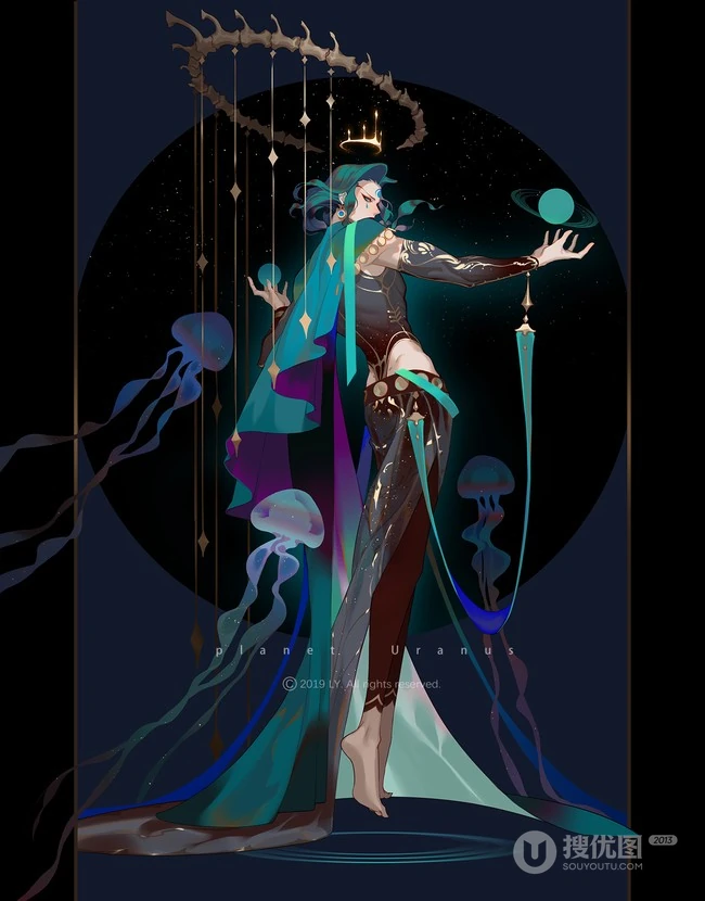唯美的八大行星手绘插画图片 第8张