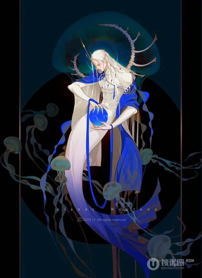 唯美的八大行星手绘插画图片 第9张