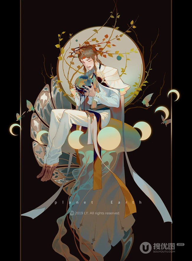 唯美的八大行星手绘插画图片 第4张