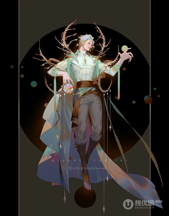 唯美的八大行星手绘插画图片 第6张