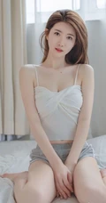 齐肩短发白皙好看女生 肩带背心灰短裤室内写真图片