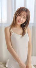 齐刘海中长发女生小九九，白色肩带睡裙气质室内写真图片