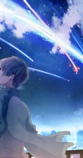 热门动漫《你的名字》剧中天上划过的七彩流星唯美画面图片