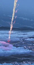 热门动漫《你的名字》剧中天上划过的七彩流星唯美画面图片