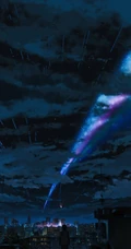 热门动漫《你的名字》剧中天上划过的七彩流星唯美画面图片