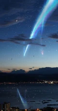 热门动漫《你的名字》剧中天上划过的七彩流星唯美画面图片