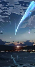 热门动漫《你的名字》剧中天上划过的七彩流星唯美画面图片