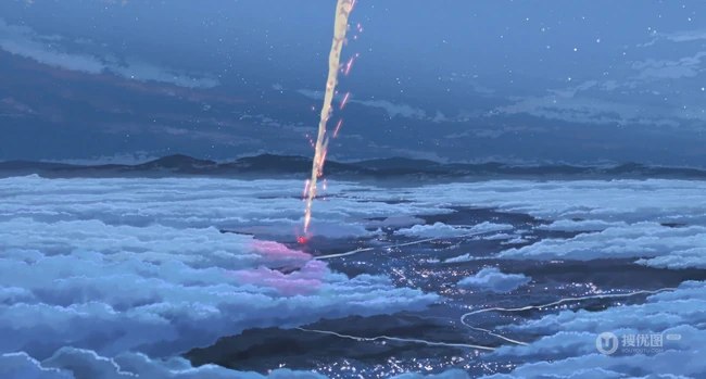 热门动漫《你的名字》剧中天上划过的七彩流星唯美画面图片