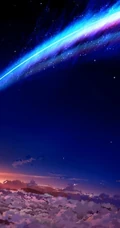热门动漫《你的名字》剧中天上划过的七彩流星唯美画面图片