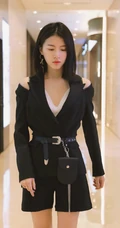 女明星杜雨宸清爽利落黑衣短裤唯美写真图片