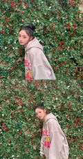 周洁琼休闲装扮街拍写真，宽大卫衣搭破洞牛仔裤时尚靓丽