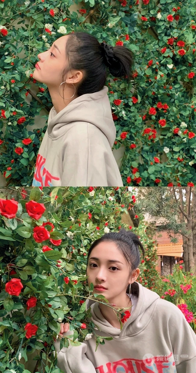 周洁琼休闲装扮街拍写真，宽大卫衣搭破洞牛仔裤时尚靓丽