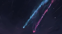 天空飞过的流星留下的七色轨迹唯美壁纸，出自动漫《你的名字》场景