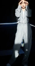 张佳宁浅色条纹休闲西服魅力写真图片
