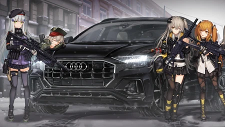 手游《少女前线》角色手持M416自动步枪的美少女们4K壁纸