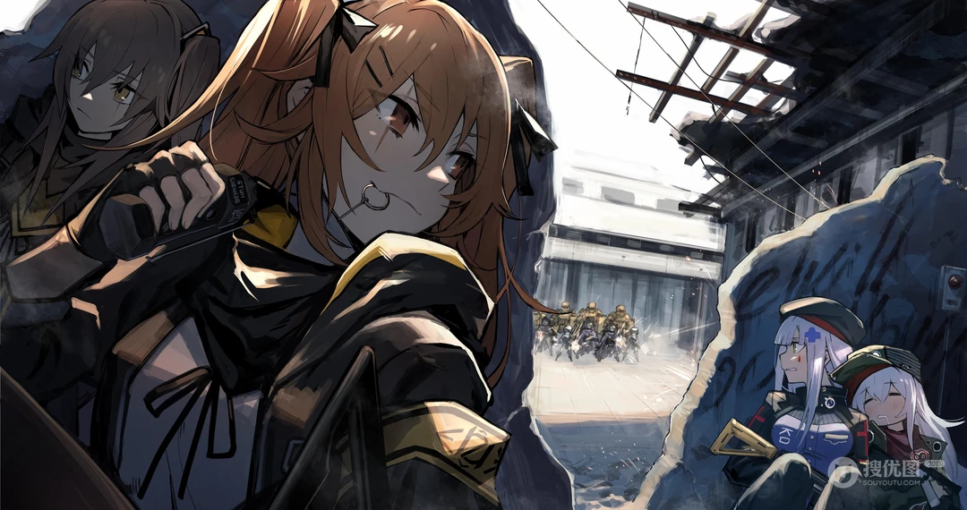 手游《少女前线》角色手持M416自动步枪的美少女们4K壁纸