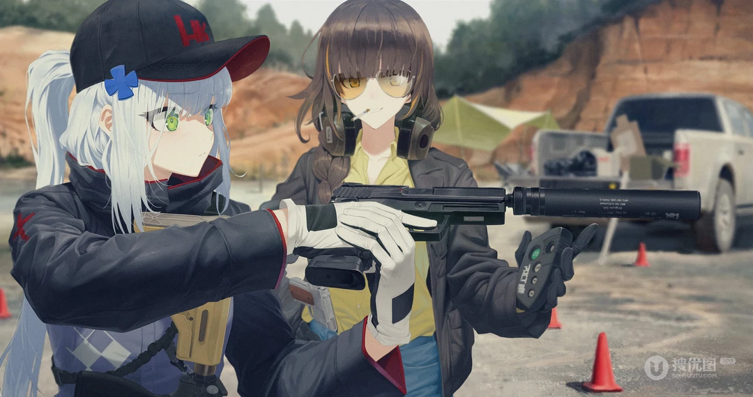 手游《少女前线》角色手持M416自动步枪的美少女们4K壁纸