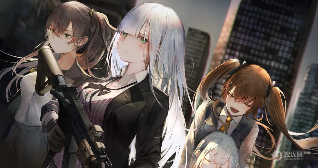 手游《少女前线》角色手持M416自动步枪的美少女们4K壁纸