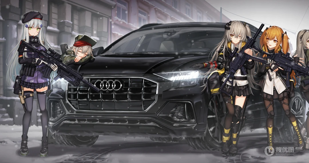 手游《少女前线》角色手持M416自动步枪的美少女们4K壁纸