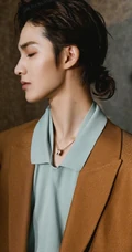 朱正廷笔挺黄色西装写真图片，卷发发型帅气十足