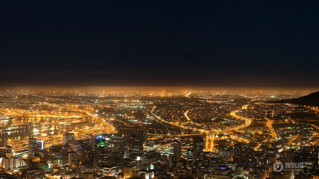 璀璨的城市夜景灯光，直升机上看城市的唯美壁纸图片