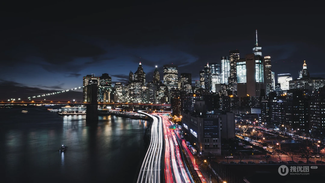 璀璨的城市夜景灯光，直升机上看城市的唯美壁纸图片