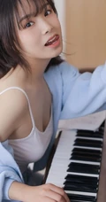 可爱俏皮文艺女孩蓝色毛衣贝雷帽快乐清新室内写真图片