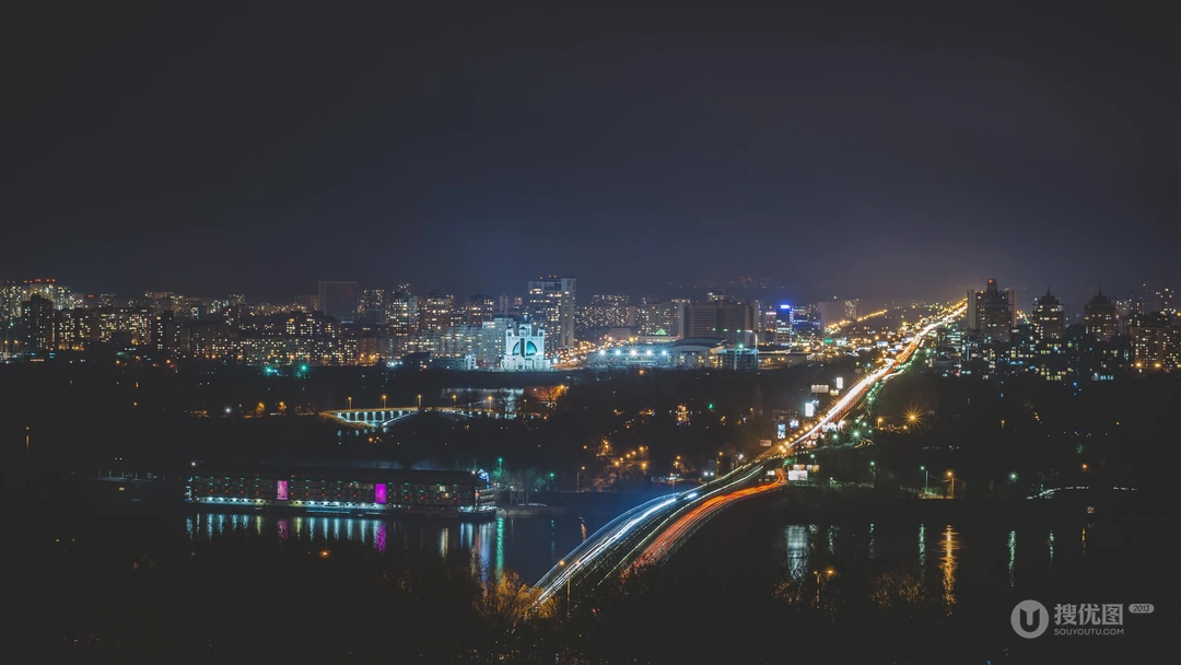 唯美夜间城市航拍，城市夜景灯光壁纸图片