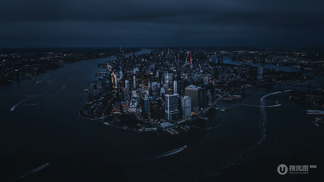 唯美夜间城市航拍，城市夜景灯光壁纸图片