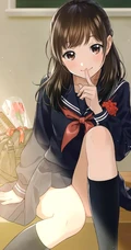 可爱的动漫萌妹子，呆萌的动漫女学生手机壁纸
