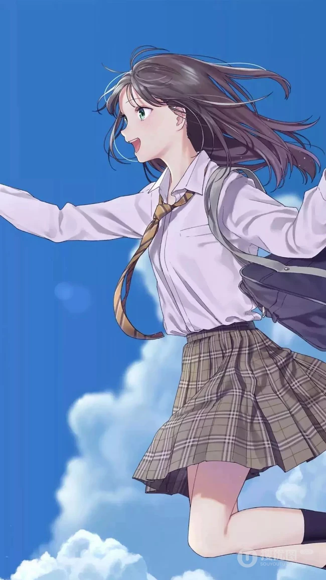 可爱的动漫萌妹子，呆萌的动漫女学生手机壁纸